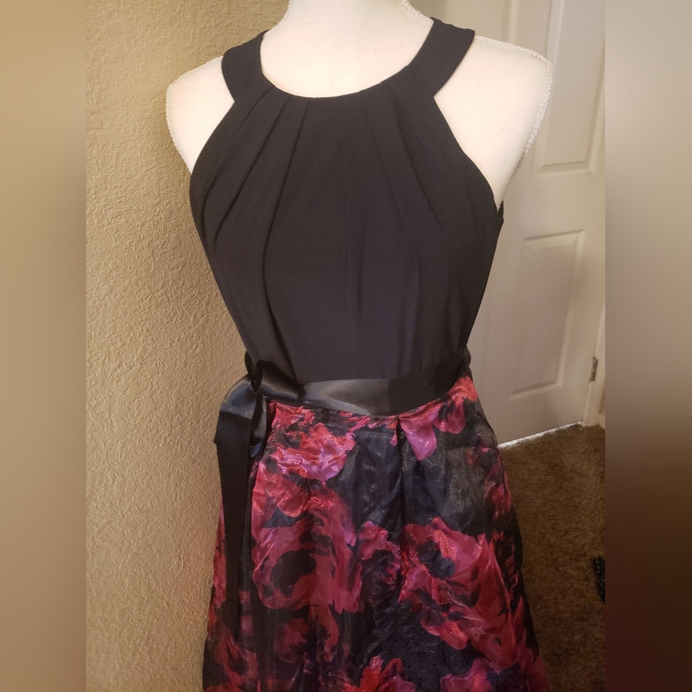 Burgundy rose and Black dress